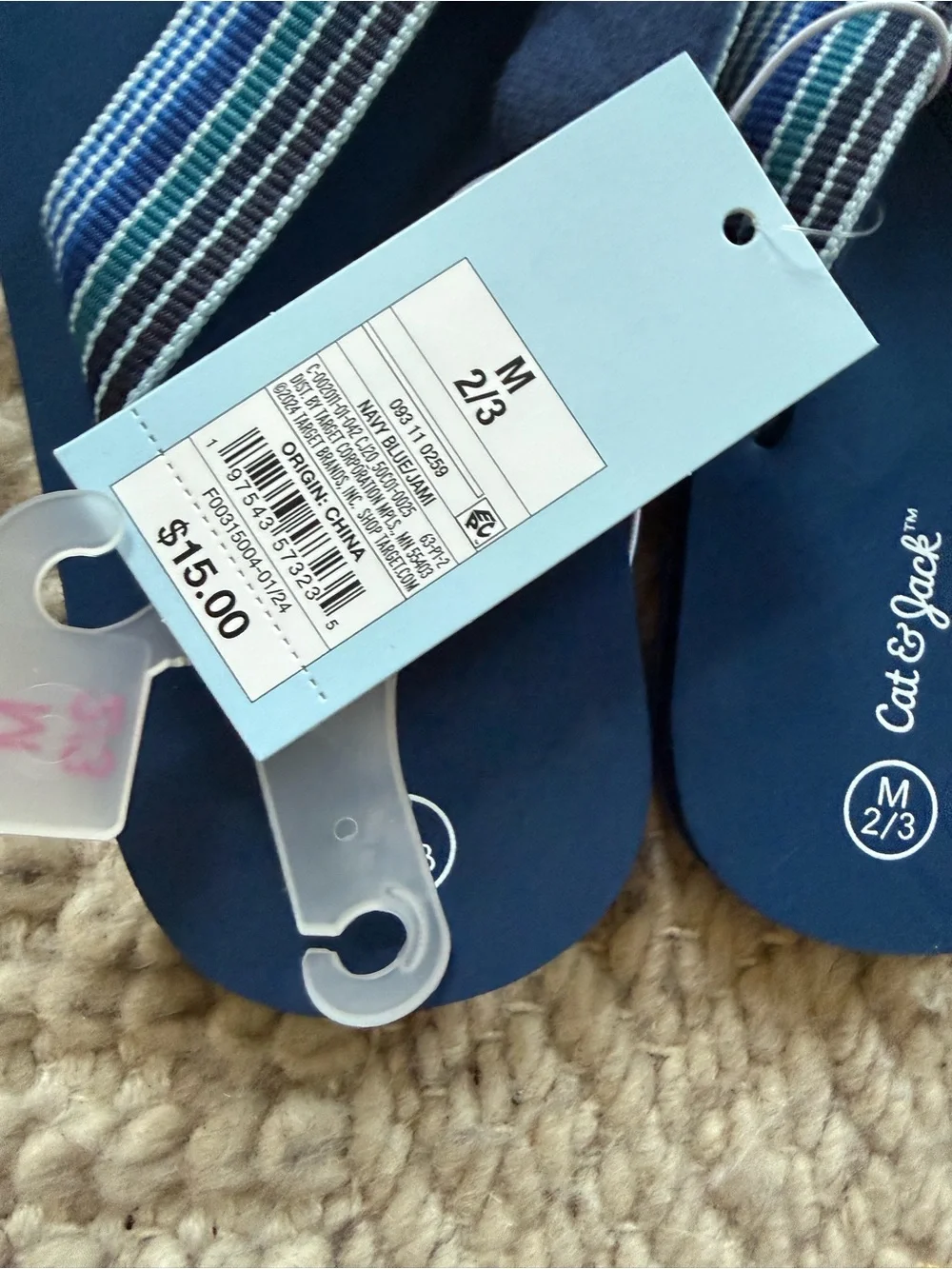 Cat & Jack Blue Striped Kids Flip Flops 2/3 medium gender neutral nwt